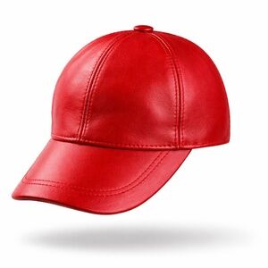 Red Leather Baseball Cap - Real Lambskin Leather Hat for men and woman